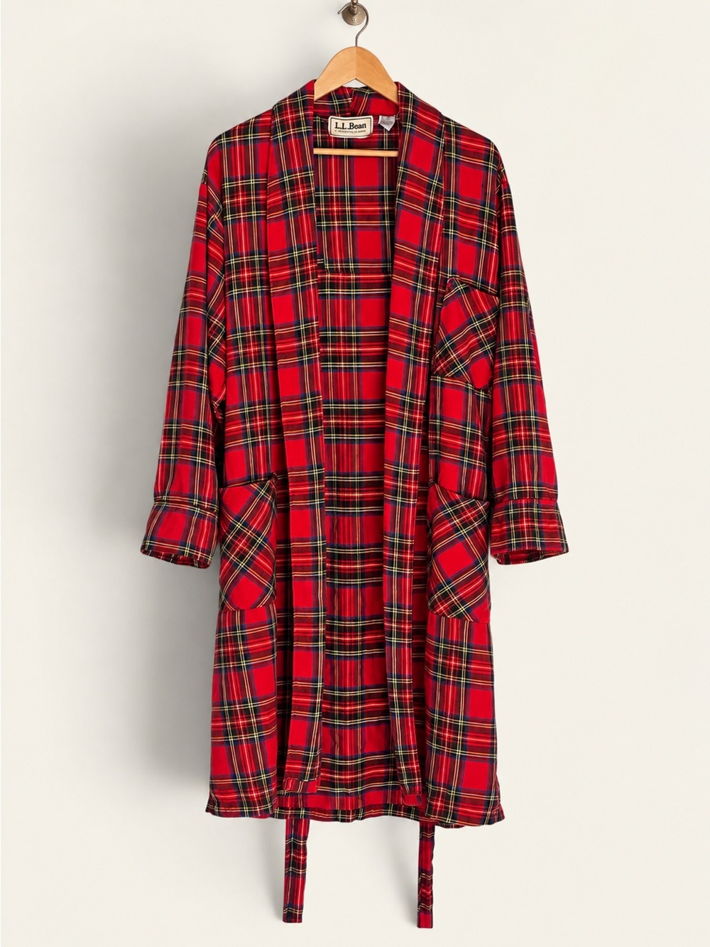 Vintage 80s LL Bean Scotch Plaid Flannel Robe Royal Stewart Tartan M/L